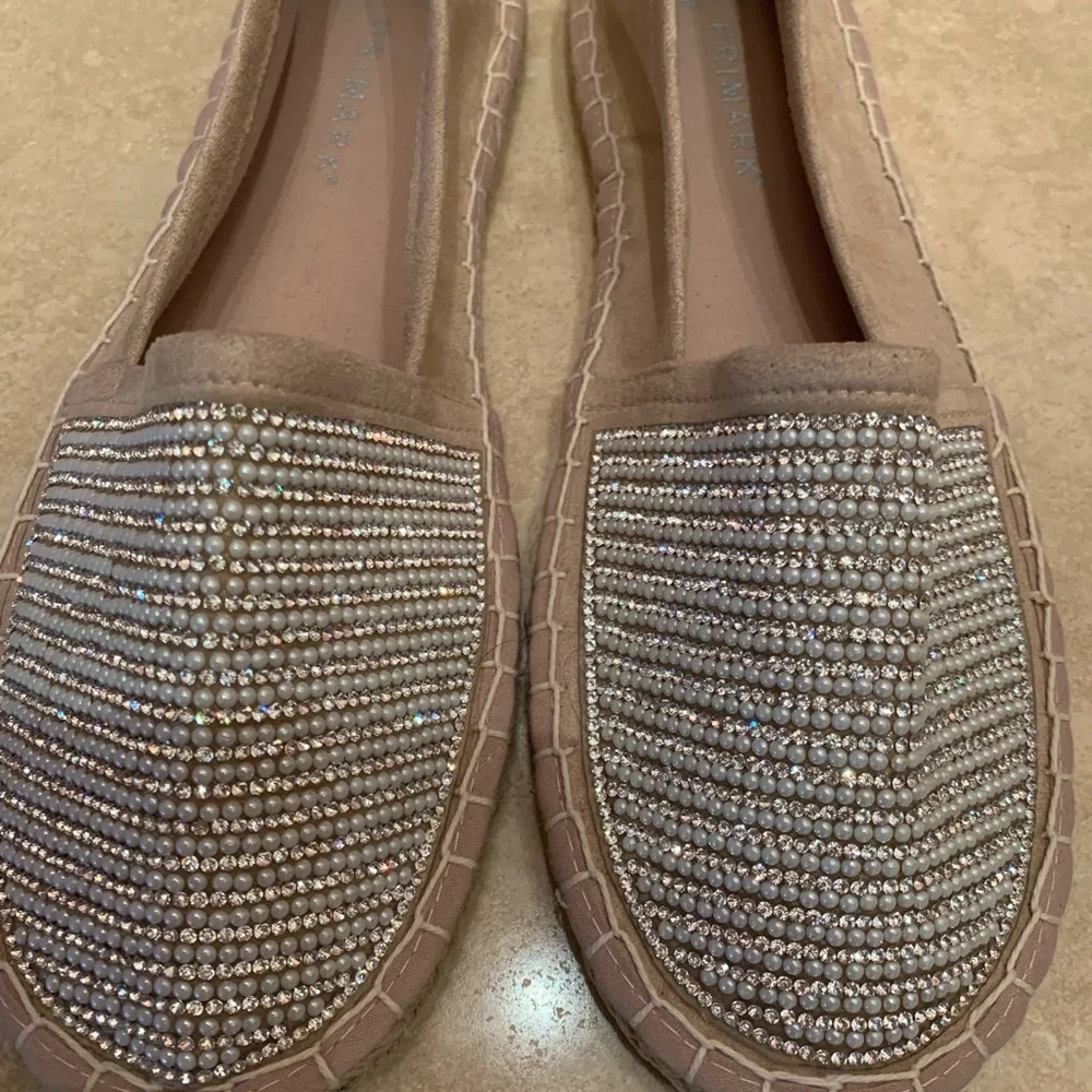 Primark. Pale pink espadrilles.‎ embellished/jeweled w/pearls and rhinest…